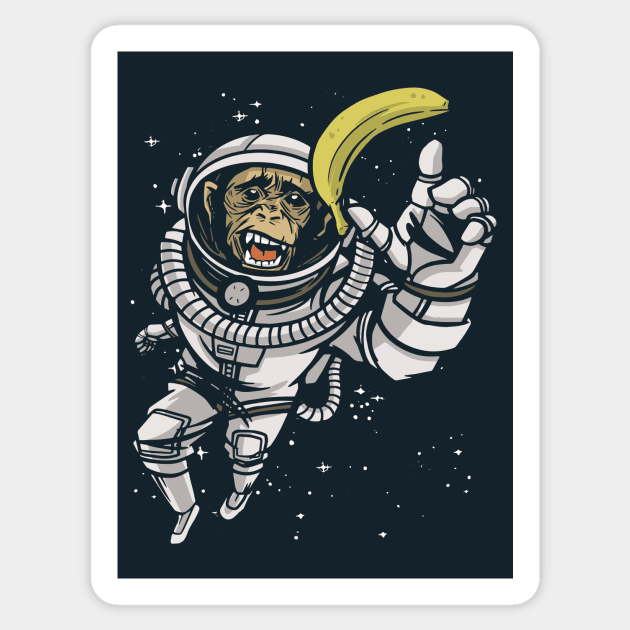 Funny Chimpanzee Astronaut Chasing Banana in Outer Space Sticker by SLAG_Creative